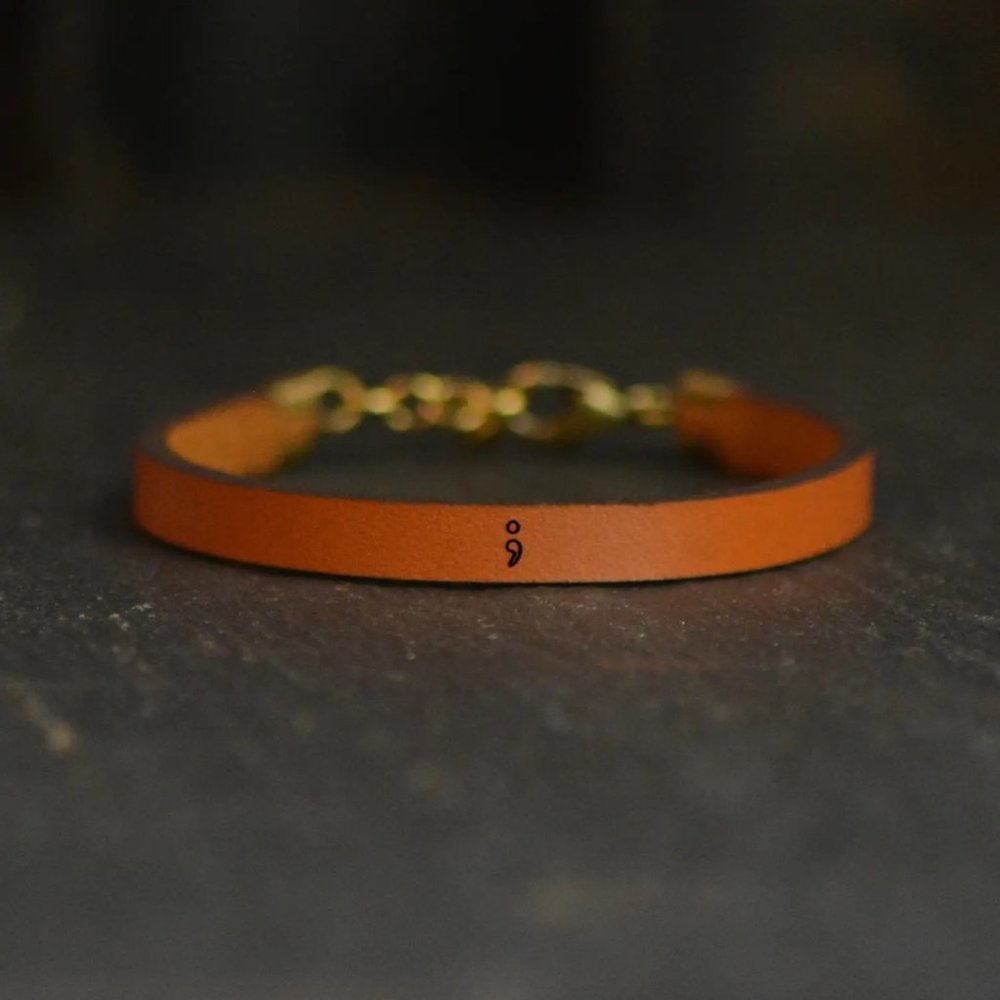 NWT | Semicolon ; | Authentic Leather Bracelet | Mental Health Awareness